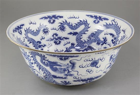 A large Chinese blue and white dragon bowl, diameter 38.5cm